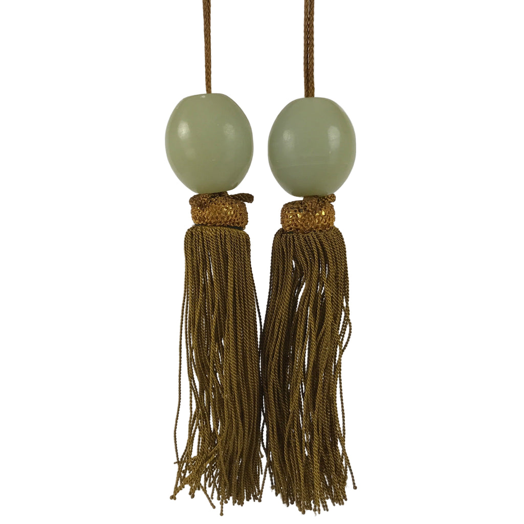 Japanese Quartz Stone Hanging Scroll Weights Fuchin Kakejiku Gold Tassel FC368