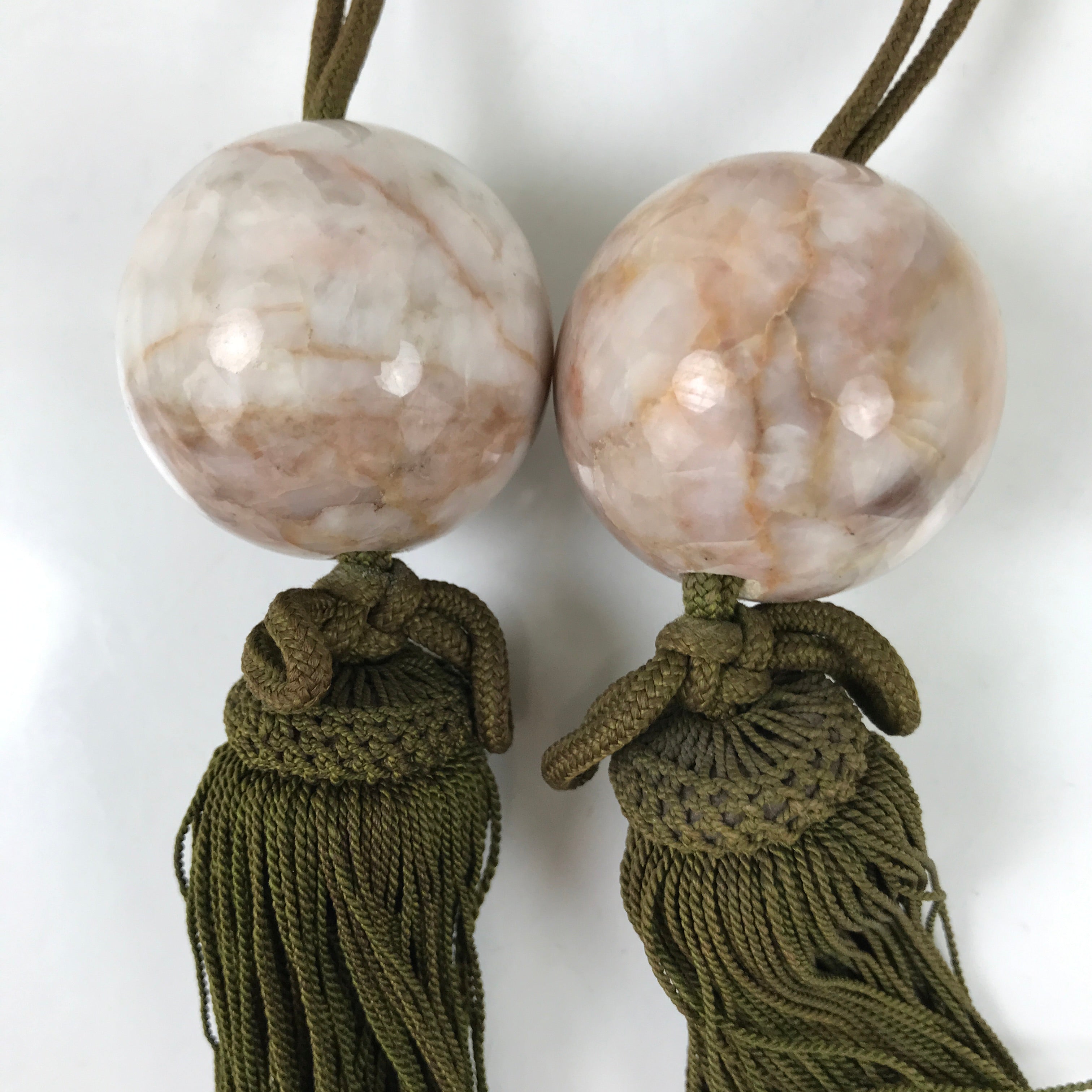 Japanese Quartz Stone Hanging Scroll Weights Fuchin Kakejiku Green Tassel FC356