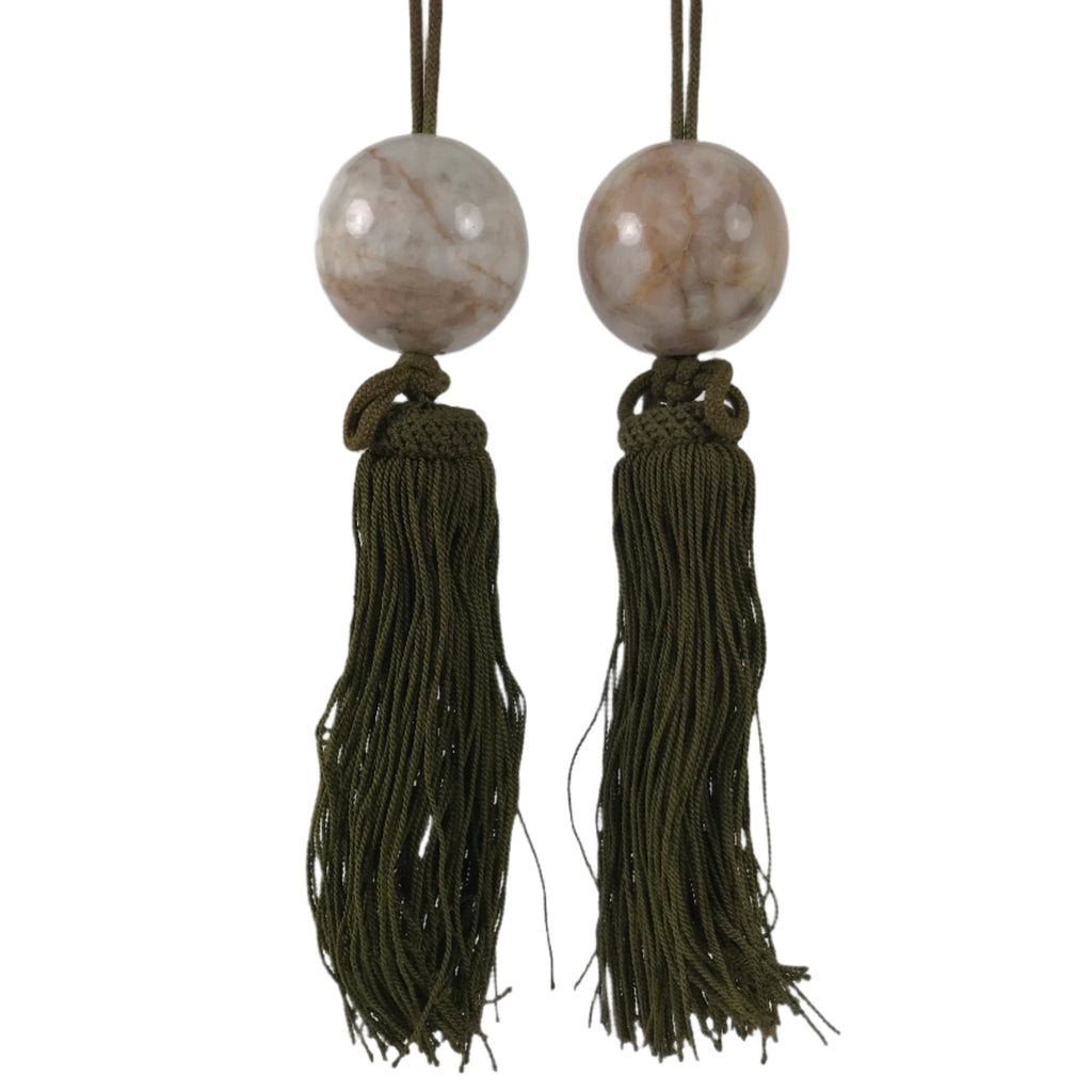 Japanese Quartz Stone Hanging Scroll Weights Fuchin Kakejiku Green Tassel FC356