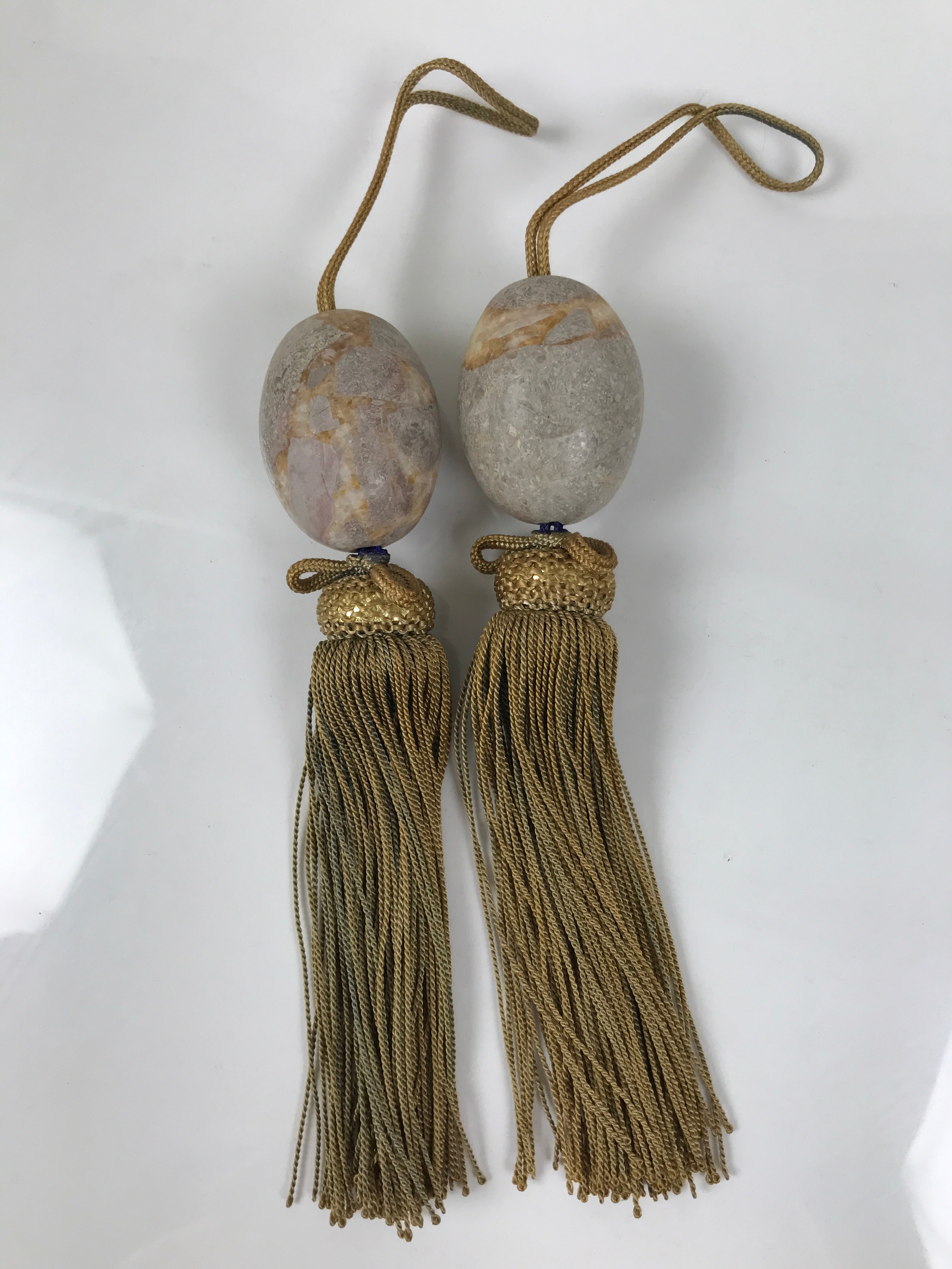 Japanese Quartzite Stone Hanging Scroll Weights Fuchin Kakejiku Tan Tassel FC367