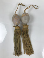 Japanese Quartzite Stone Hanging Scroll Weights Fuchin Kakejiku Tan Tassel FC367