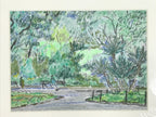 Japanese Relaxing Park Scenery Pastel Drawing Art Signed Yoshihiro Hagino FL328
