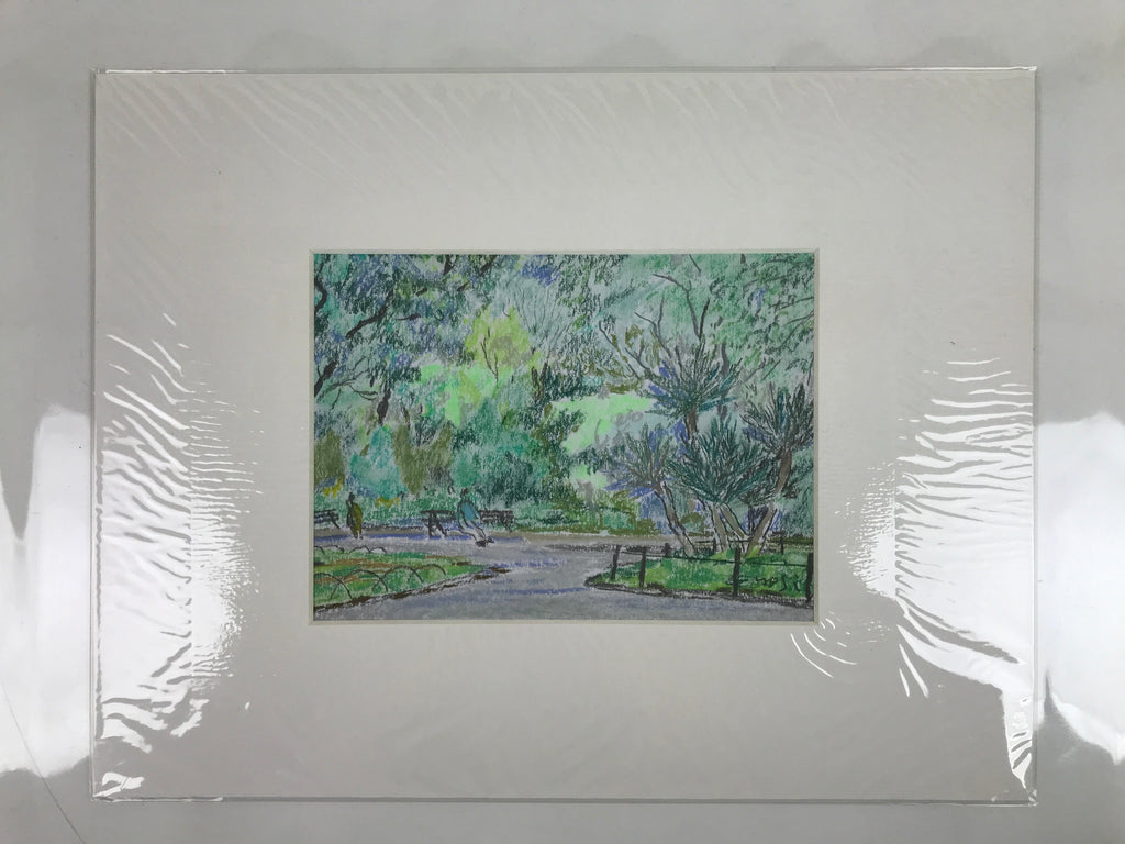 Japanese Relaxing Park Scenery Pastel Drawing Art Signed Yoshihiro Hagino FL328