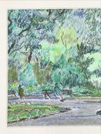 Japanese Relaxing Park Scenery Pastel Drawing Art Signed Yoshihiro Hagino FL328
