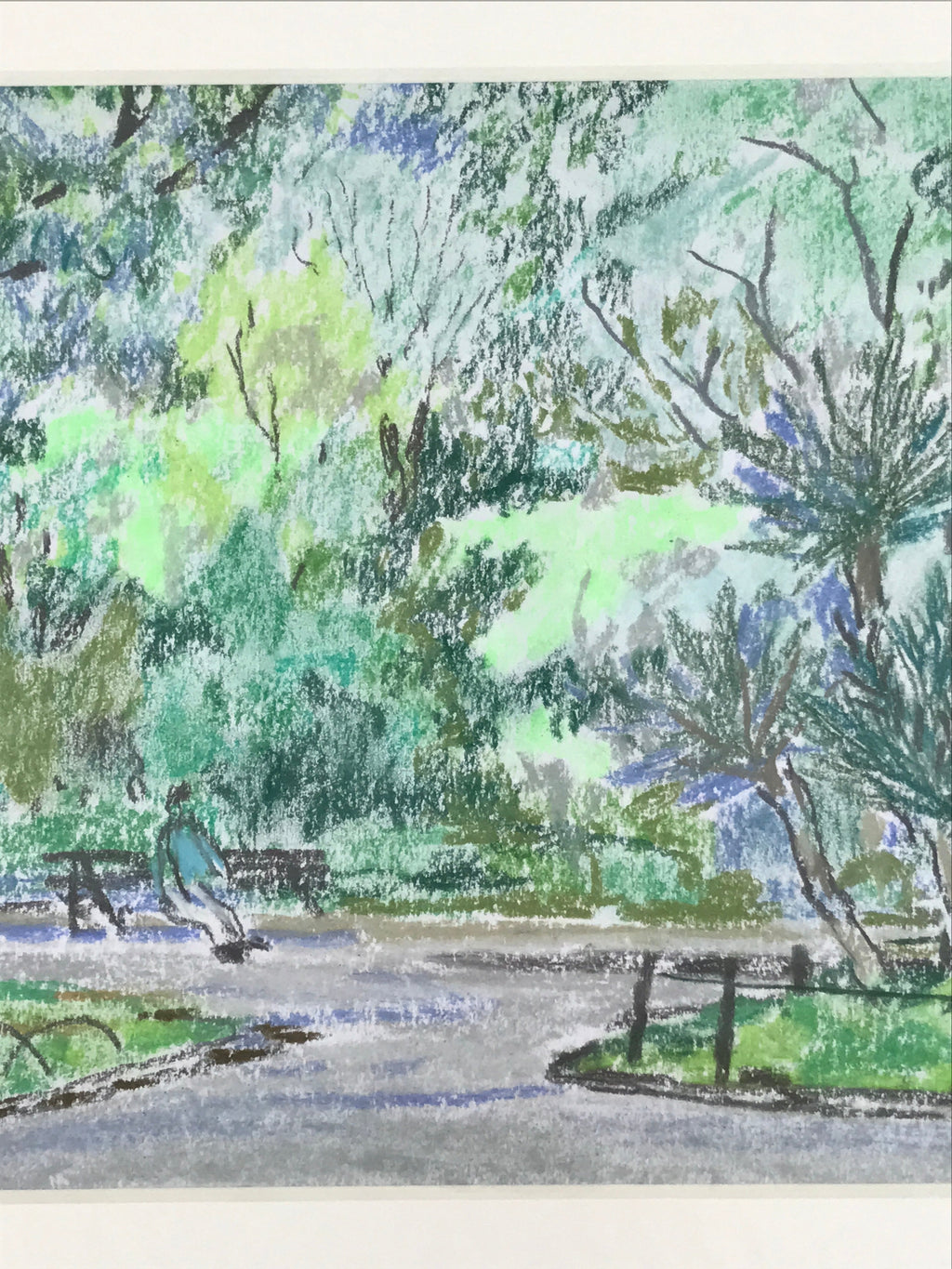 Japanese Relaxing Park Scenery Pastel Drawing Art Signed Yoshihiro Hagino FL328