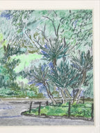 Japanese Relaxing Park Scenery Pastel Drawing Art Signed Yoshihiro Hagino FL328