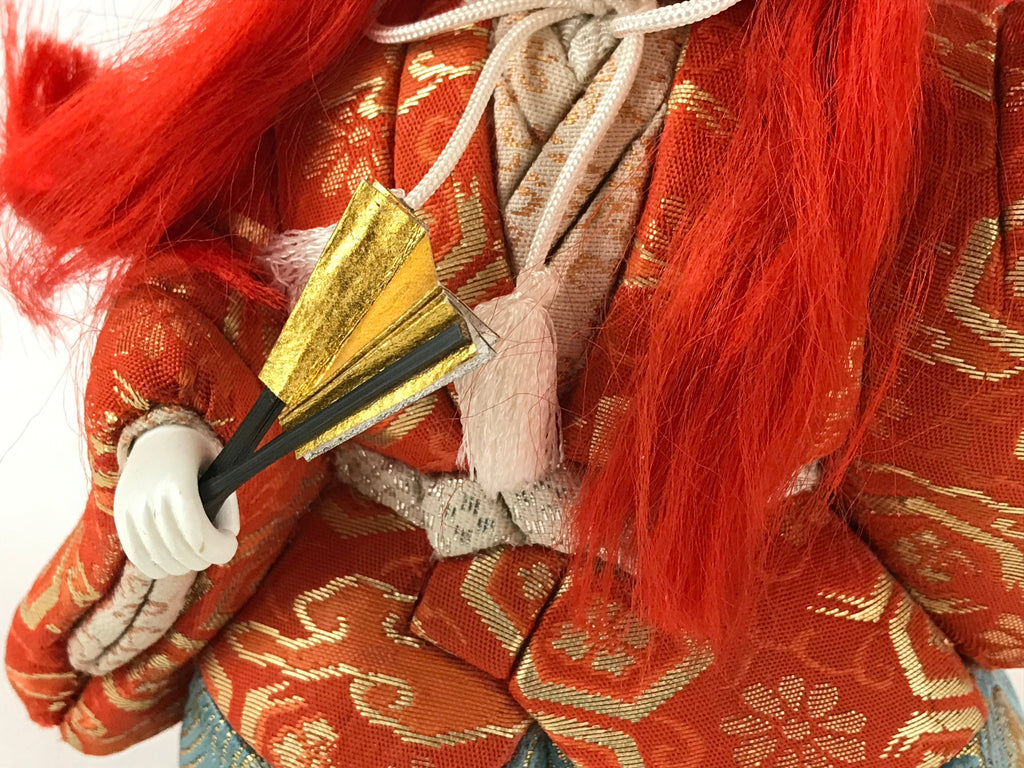 Japanese Renjishi Kabuki Lion Doll Vtg Red Hair Mokume Komi Wood Silk ID541