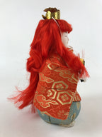 Japanese Renjishi Kabuki Lion Doll Vtg Red Hair Mokume Komi Wood Silk ID541