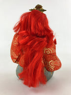 Japanese Renjishi Kabuki Lion Doll Vtg Red Hair Mokume Komi Wood Silk ID541