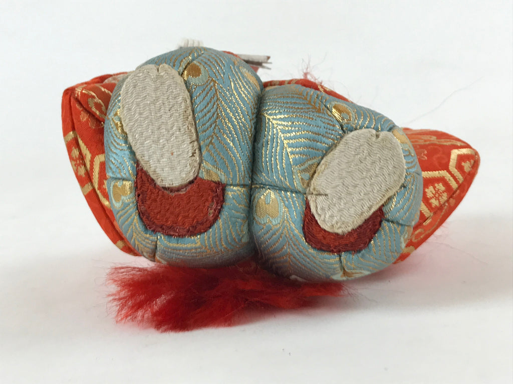 Japanese Renjishi Kabuki Lion Doll Vtg Red Hair Mokume Komi Wood Silk ID541