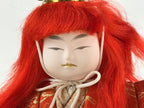 Japanese Renjishi Kabuki Lion Doll Vtg Red Hair Mokume Komi Wood Silk ID541