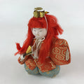 Japanese Renjishi Kabuki Lion Doll Vtg Red Hair Mokume Komi Wood Silk ID541