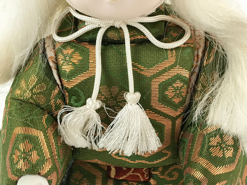 Japanese Renjishi Kabuki Lion Doll Vtg White Hair Mokume Komi Wood Silk ID542