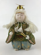Japanese Renjishi Kabuki Lion Doll Vtg White Hair Mokume Komi Wood Silk ID542