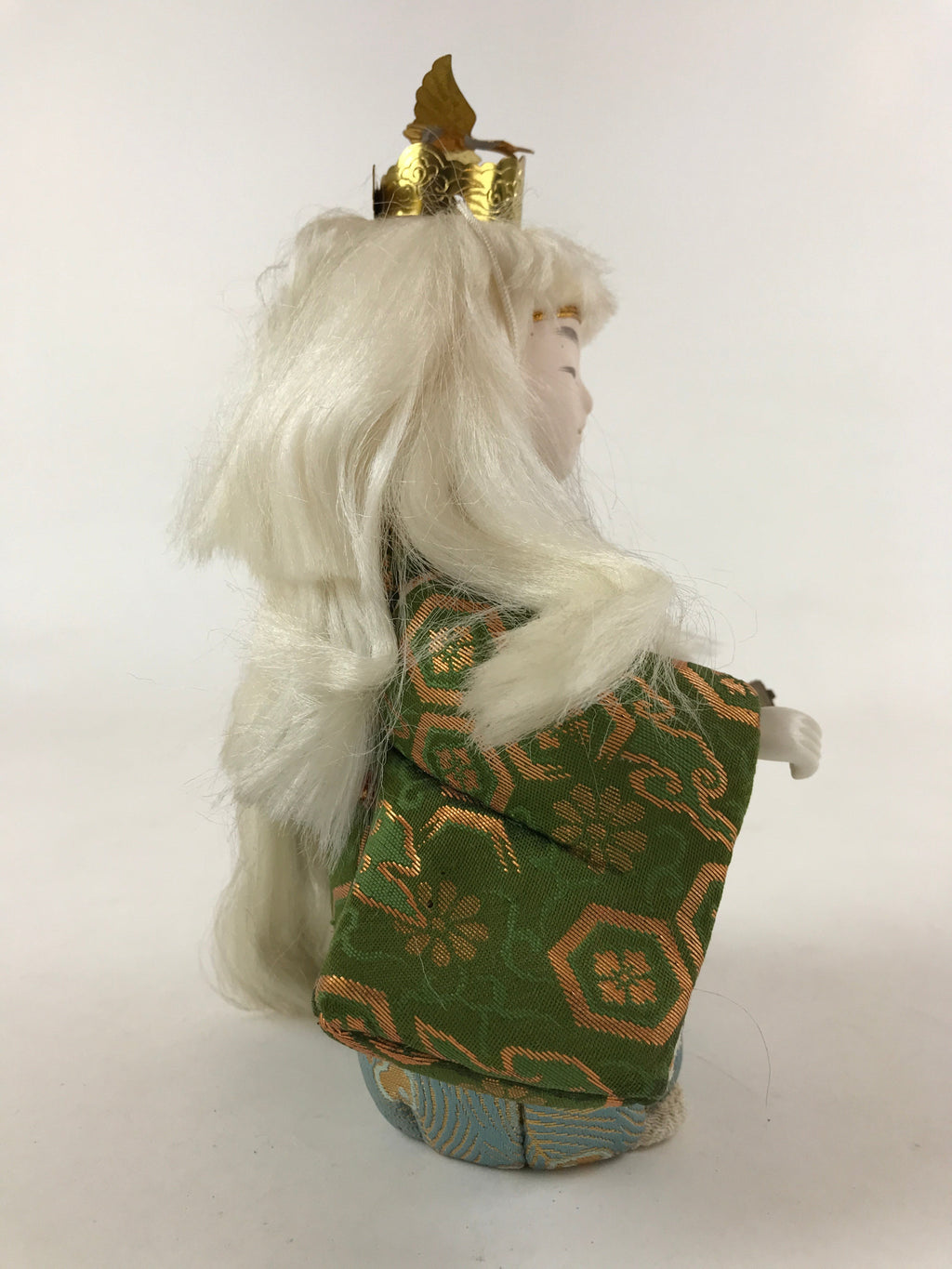 Japanese Renjishi Kabuki Lion Doll Vtg White Hair Mokume Komi Wood Silk ID542