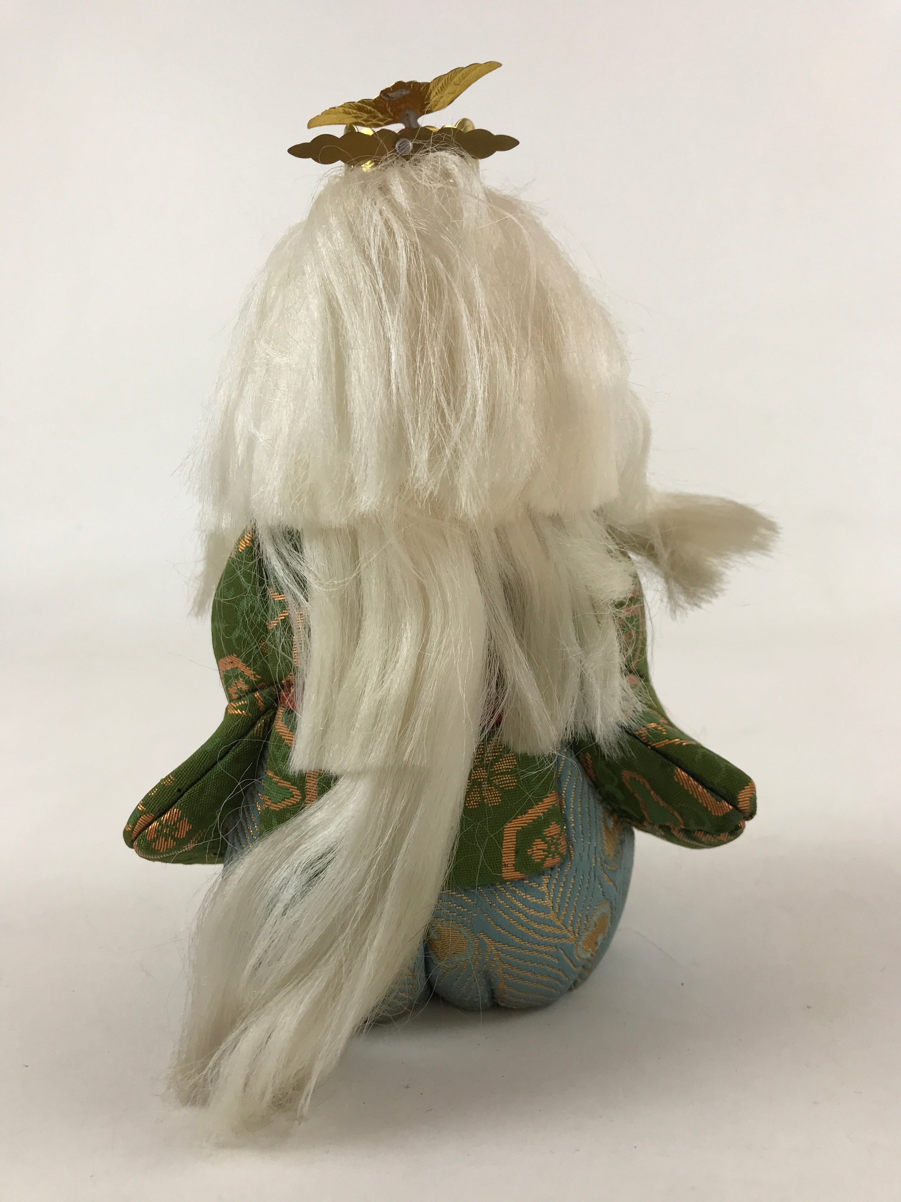 Japanese Renjishi Kabuki Lion Doll Vtg White Hair Mokume Komi Wood Silk ID542