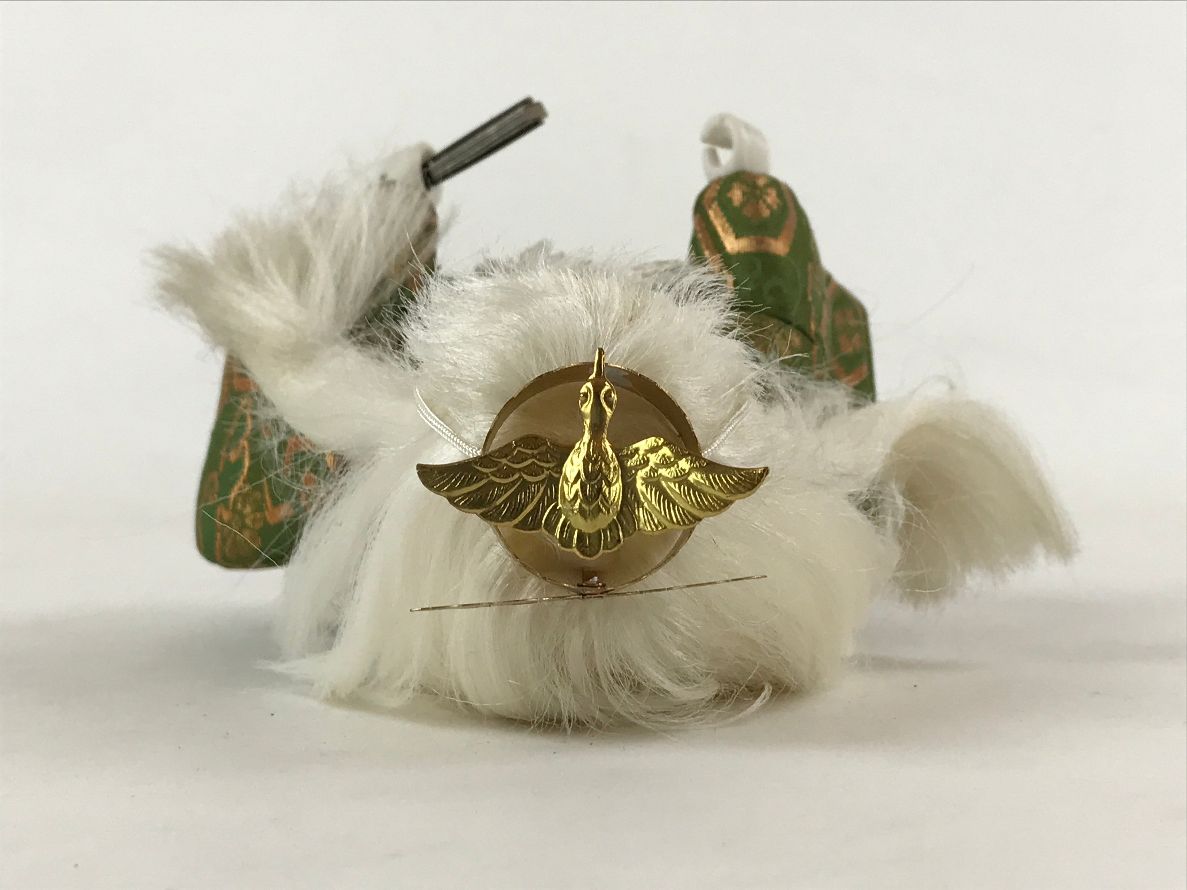 Japanese Renjishi Kabuki Lion Doll Vtg White Hair Mokume Komi Wood Silk ID542
