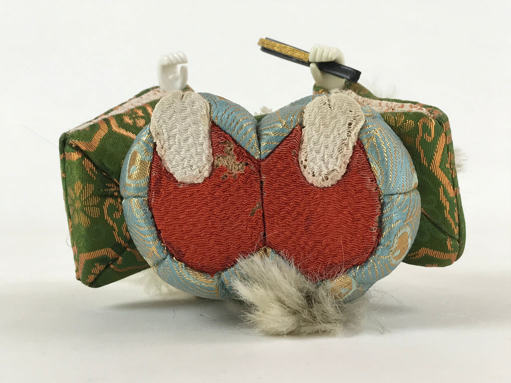 Japanese Renjishi Kabuki Lion Doll Vtg White Hair Mokume Komi Wood Silk ID542