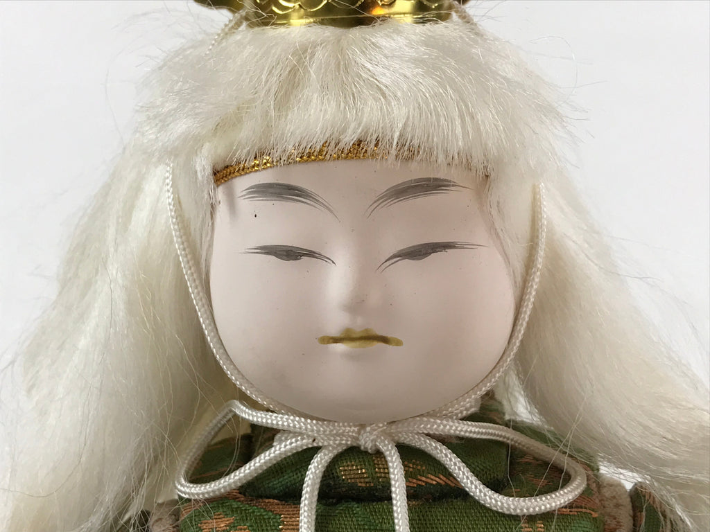 Japanese Renjishi Kabuki Lion Doll Vtg White Hair Mokume Komi Wood Silk ID542
