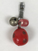 Japanese Resin Daruma Bell Keychain Vtg Phone Strap Metal Chain Amulet Red JK875