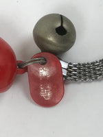 Japanese Resin Daruma Bell Keychain Vtg Phone Strap Metal Chain Amulet Red JK875
