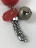 Japanese Resin Daruma Bell Keychain Vtg Phone Strap Metal Chain Amulet Red JK875