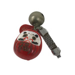 Japanese Resin Daruma Bell Keychain Vtg Phone Strap Metal Chain Amulet Red JK875