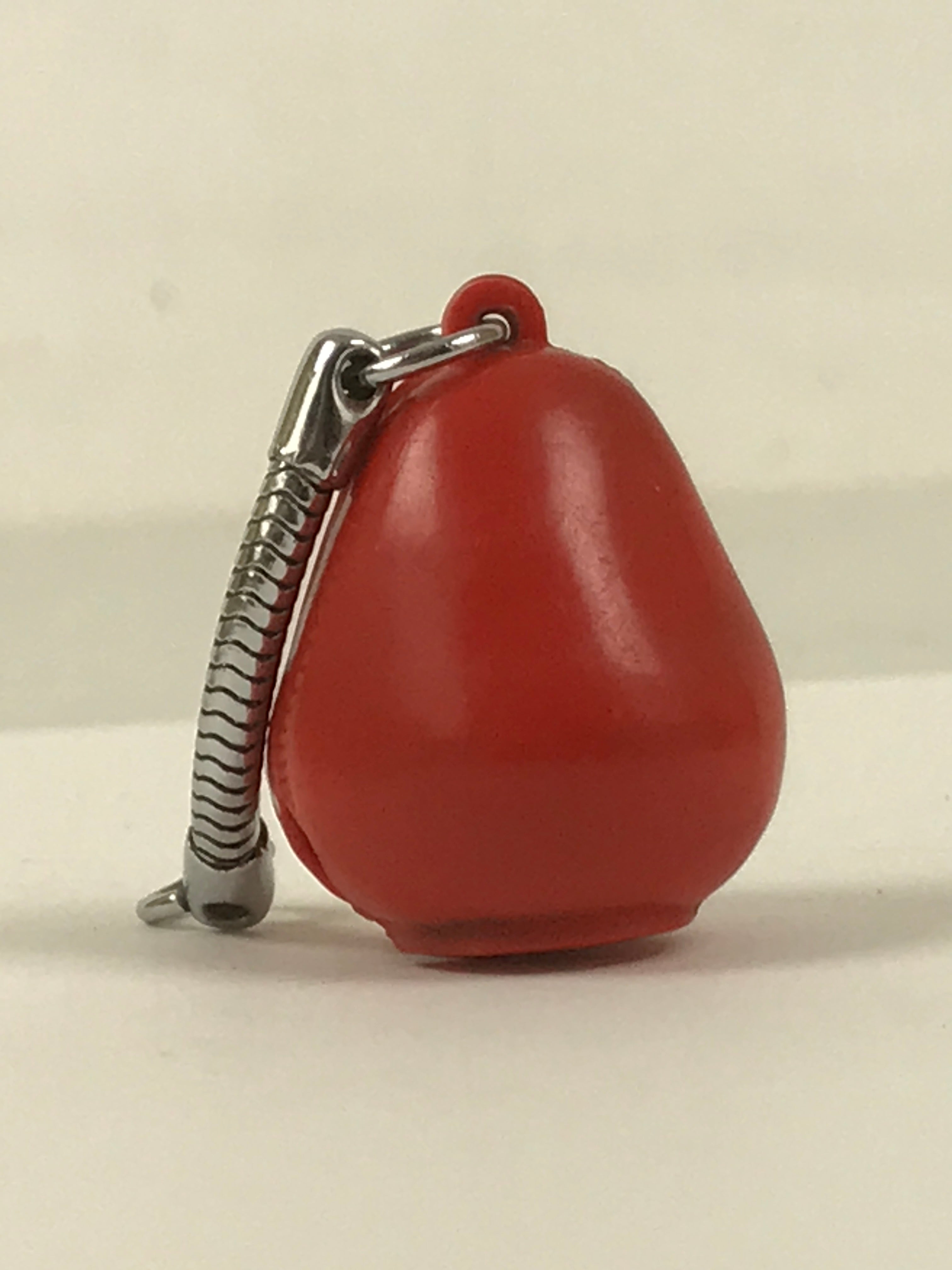 Japanese Resin Hime Daruma Doll Bell Keychain Vtg Metal Chain Amulet Red JK874