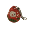 Japanese Resin Hime Daruma Doll Bell Keychain Vtg Metal Chain Amulet Red JK874