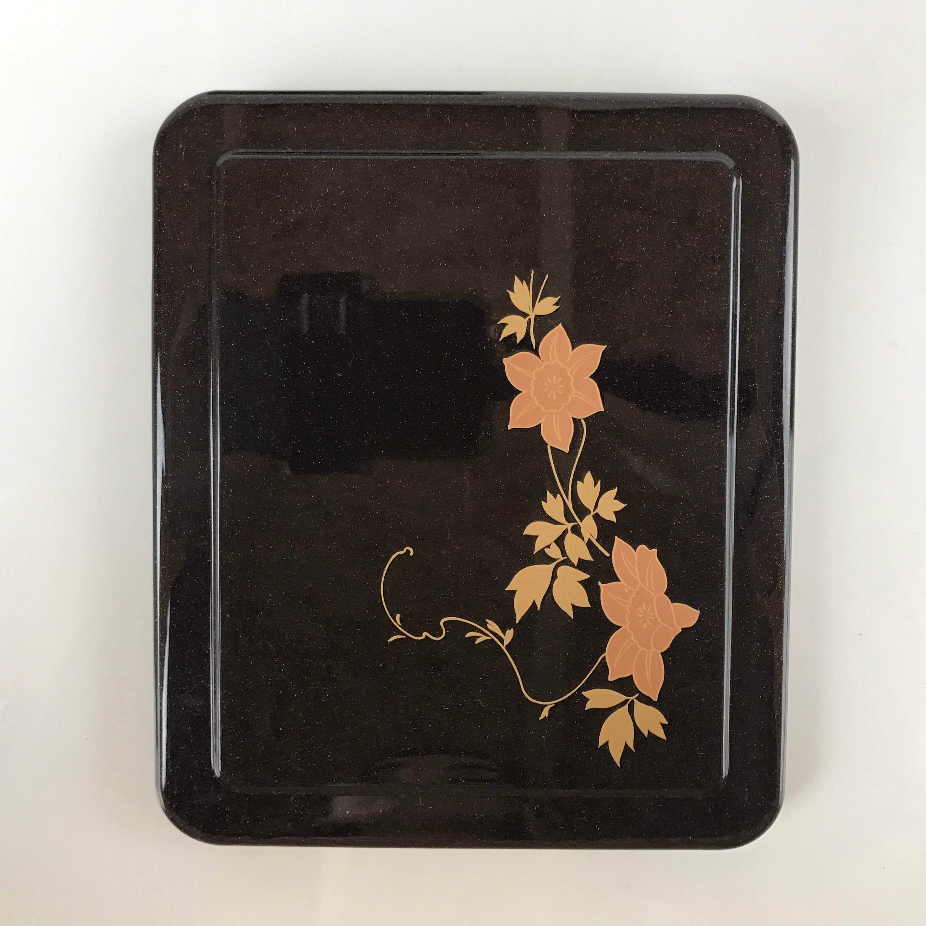 Japanese Resin Lacquer Replica Lidded Bento Lunch Box Vtg Makie Flowers L207