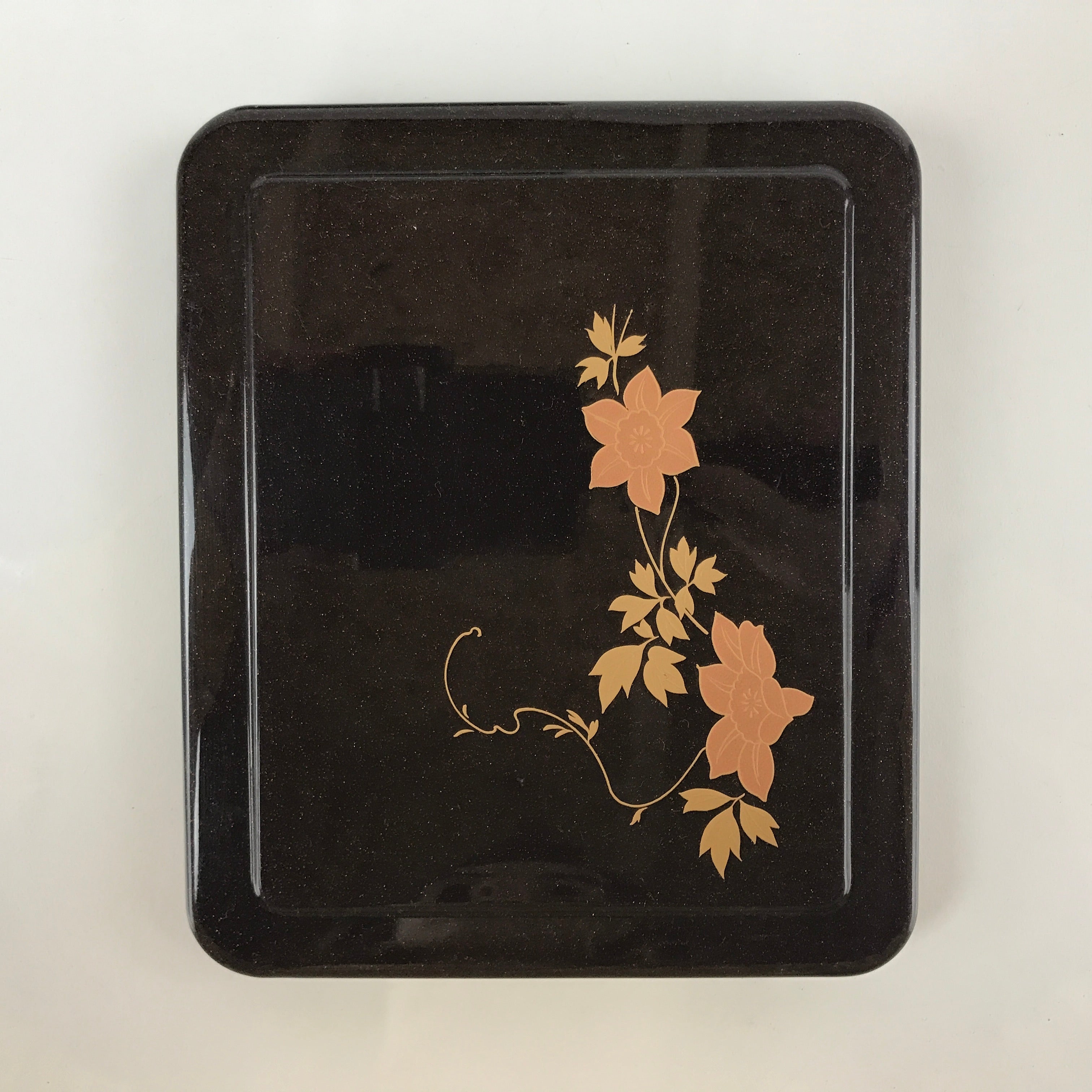 Japanese Resin Lacquer Replica Lidded Bento Lunch Box Vtg Makie Flowers L208