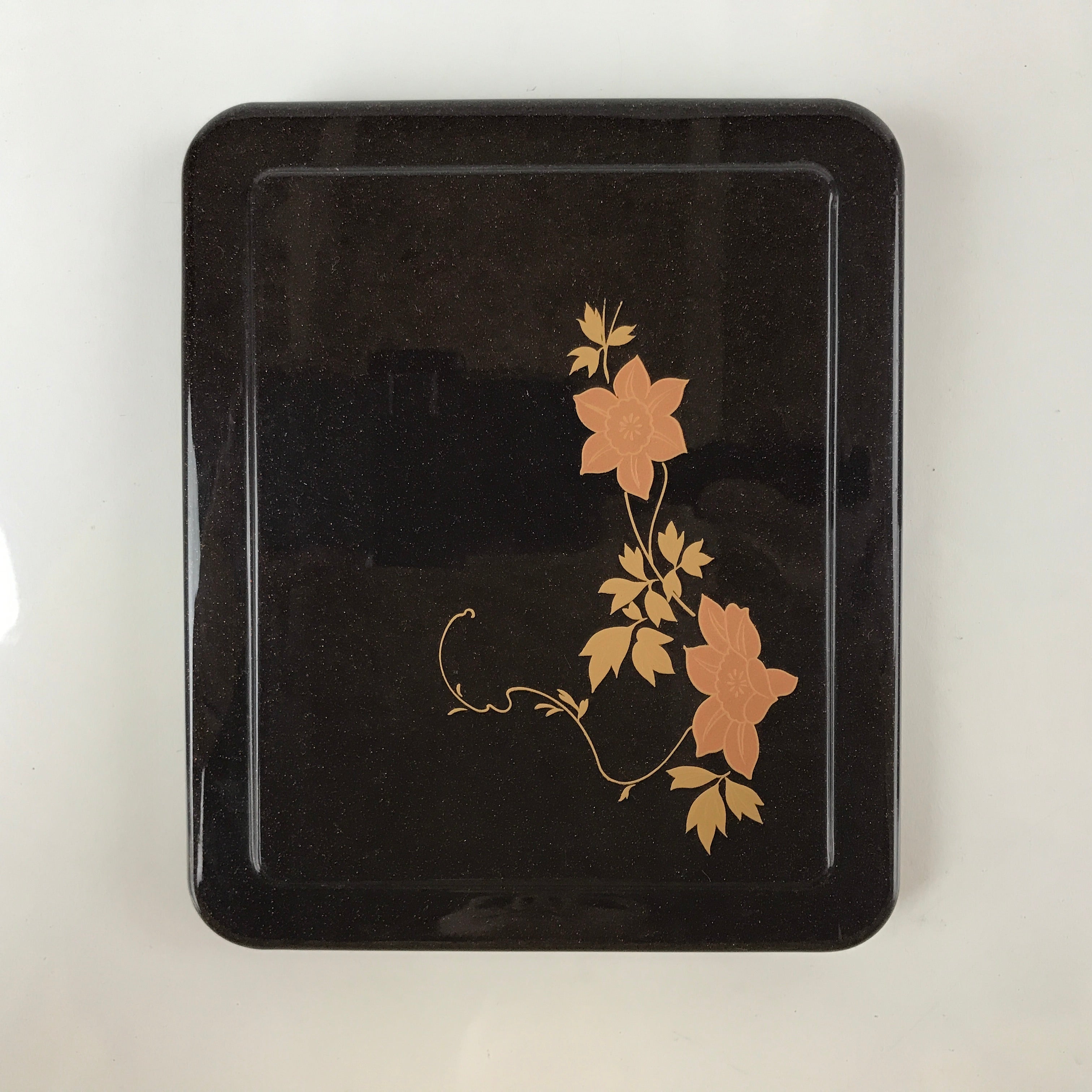 Japanese Resin Lacquer Replica Lidded Bento Lunch Box Vtg Makie Flowers L209