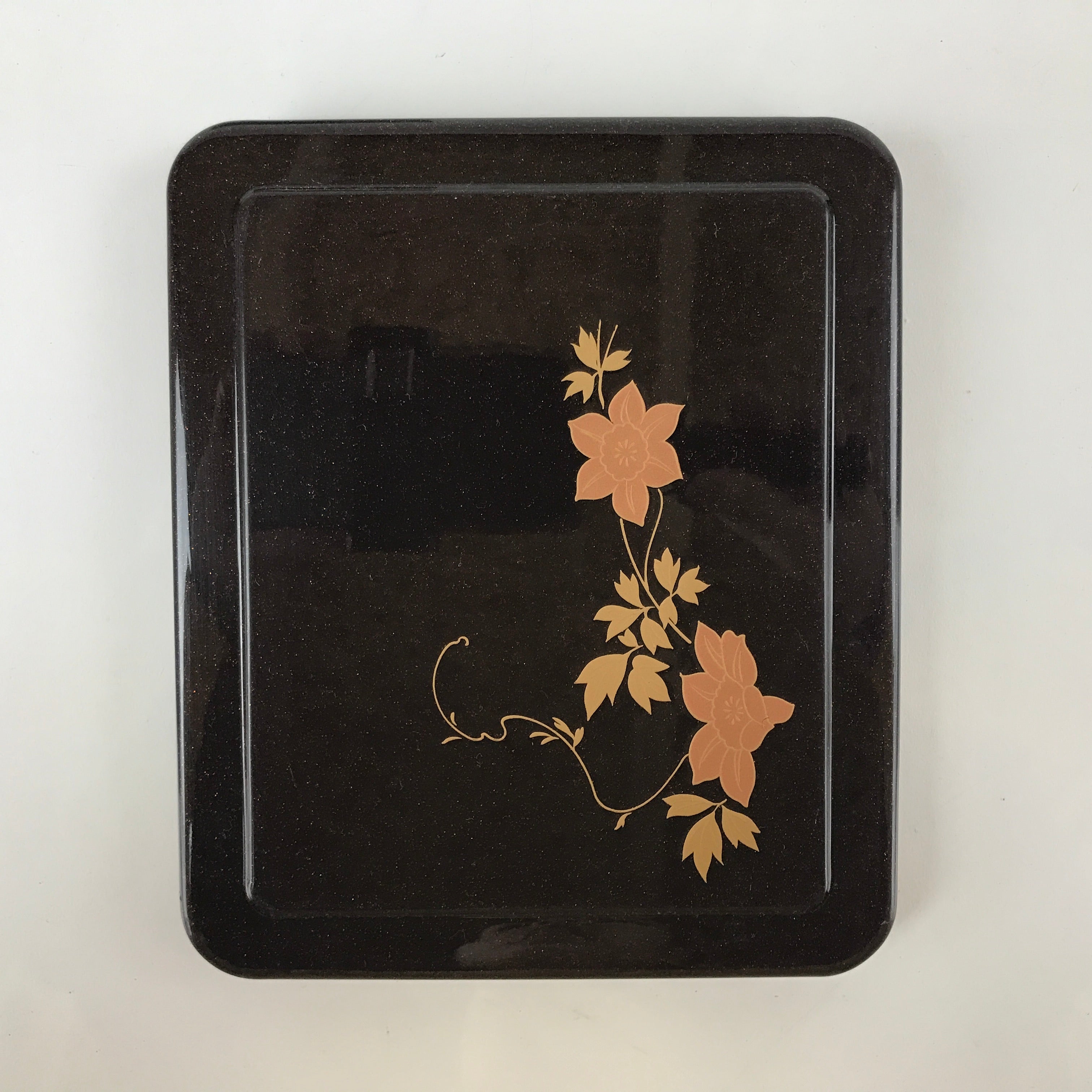 Japanese Resin Lacquer Replica Lidded Bento Lunch Box Vtg Makie Flowers L210