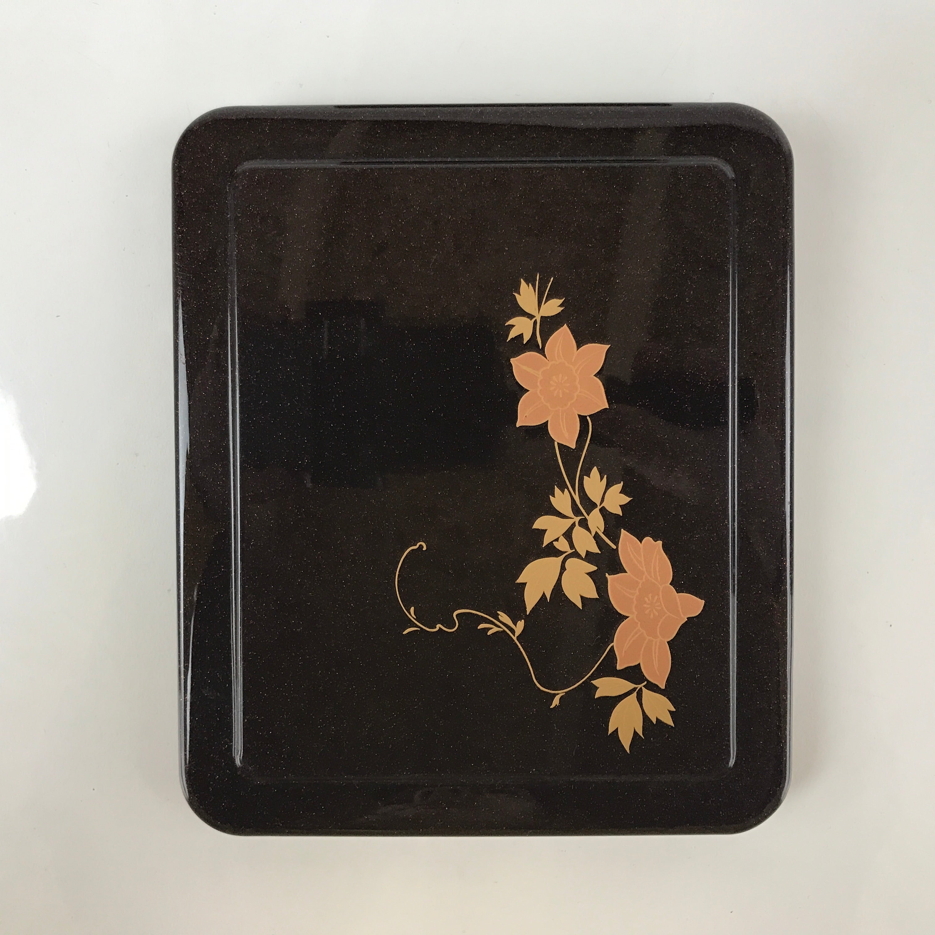 Japanese Resin Lacquer Replica Lidded Bento Lunch Box Vtg Makie Flowers L213