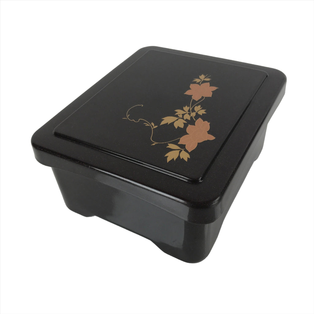 Japanese Resin Lacquer Replica Lidded Bento Lunch Box Vtg Makie Flowers L214