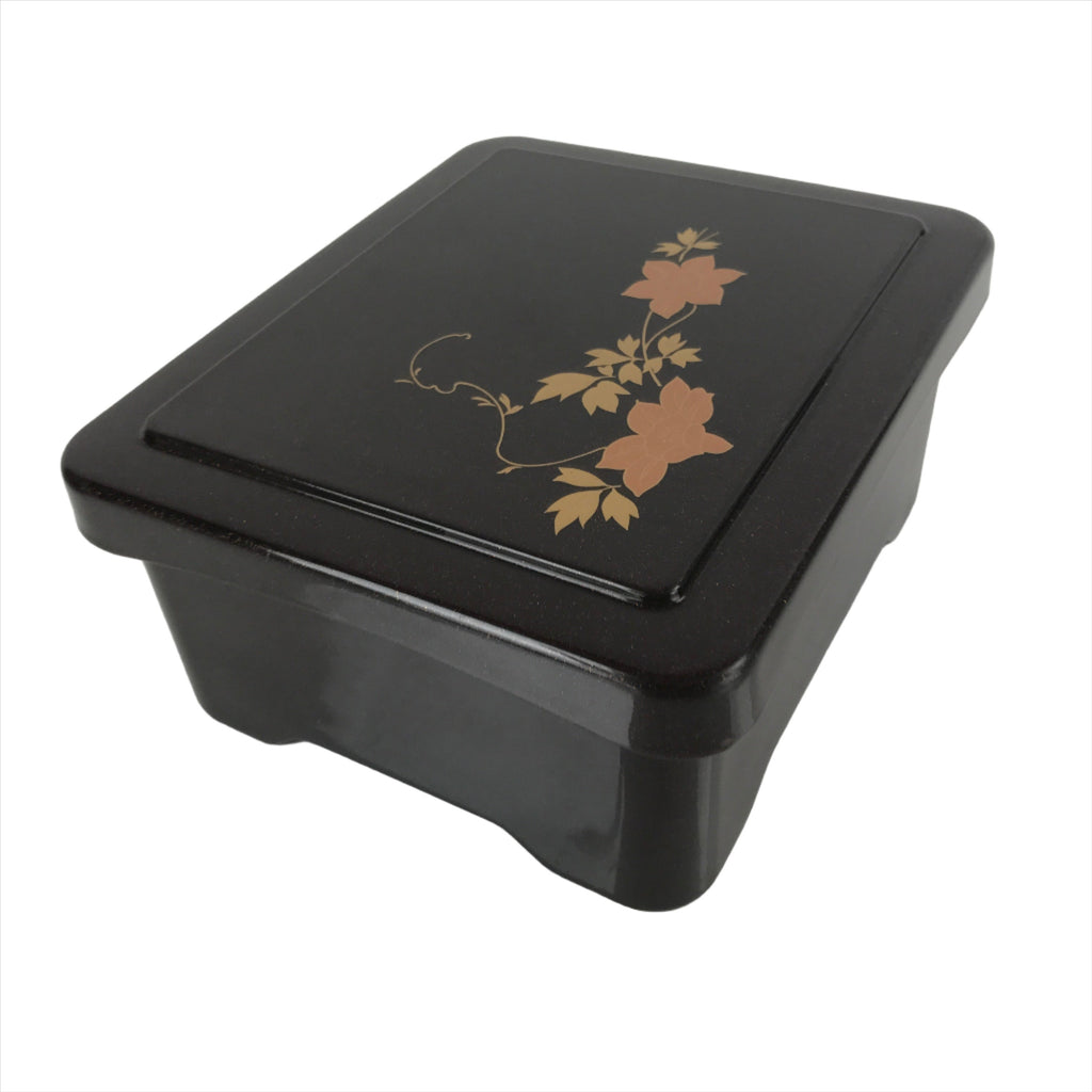 Japanese Resin Lacquer Replica Lidded Bento Lunch Box Vtg Makie Flowers L215