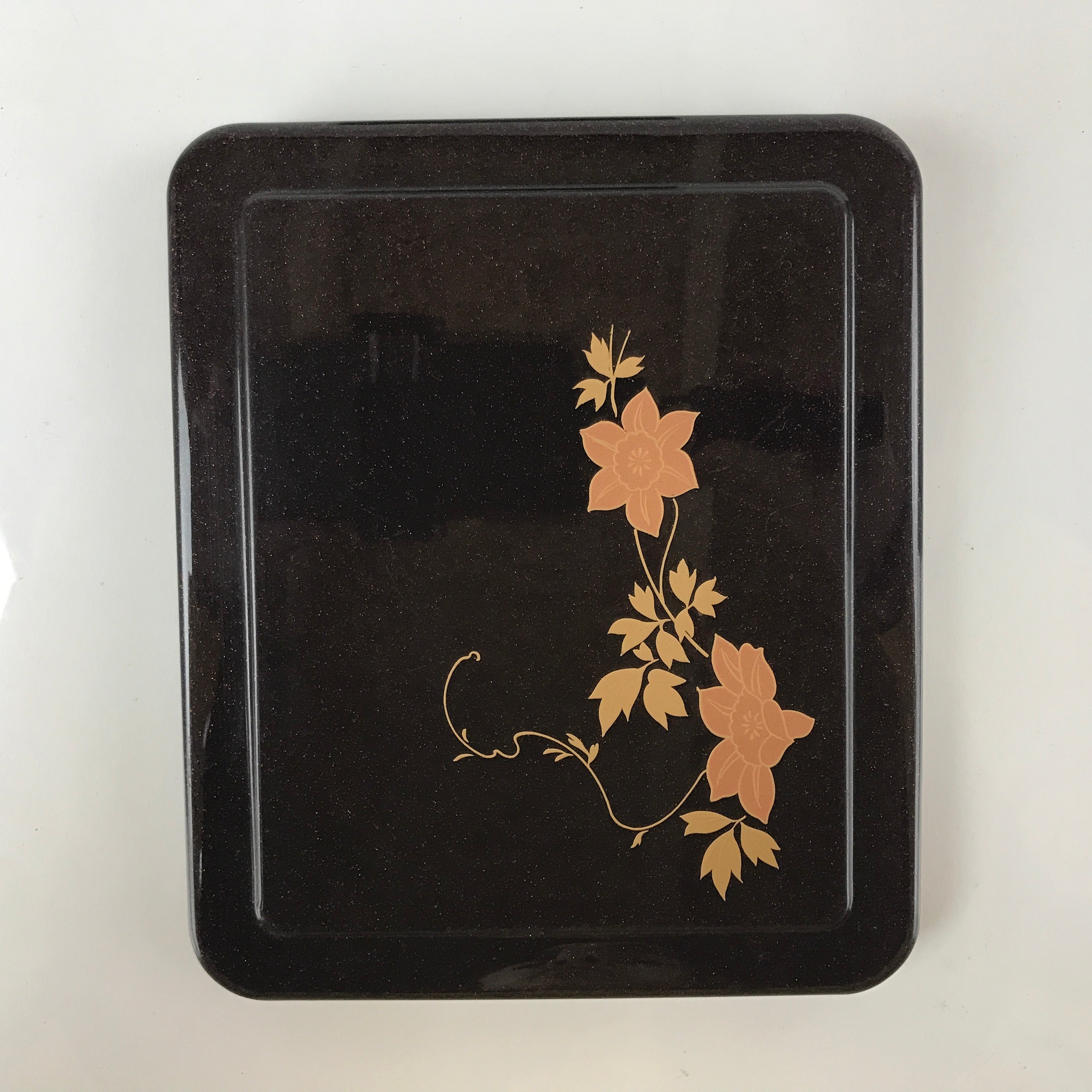 Japanese Resin Lacquer Replica Lidded Bento Lunch Box Vtg Makie Flowers L217