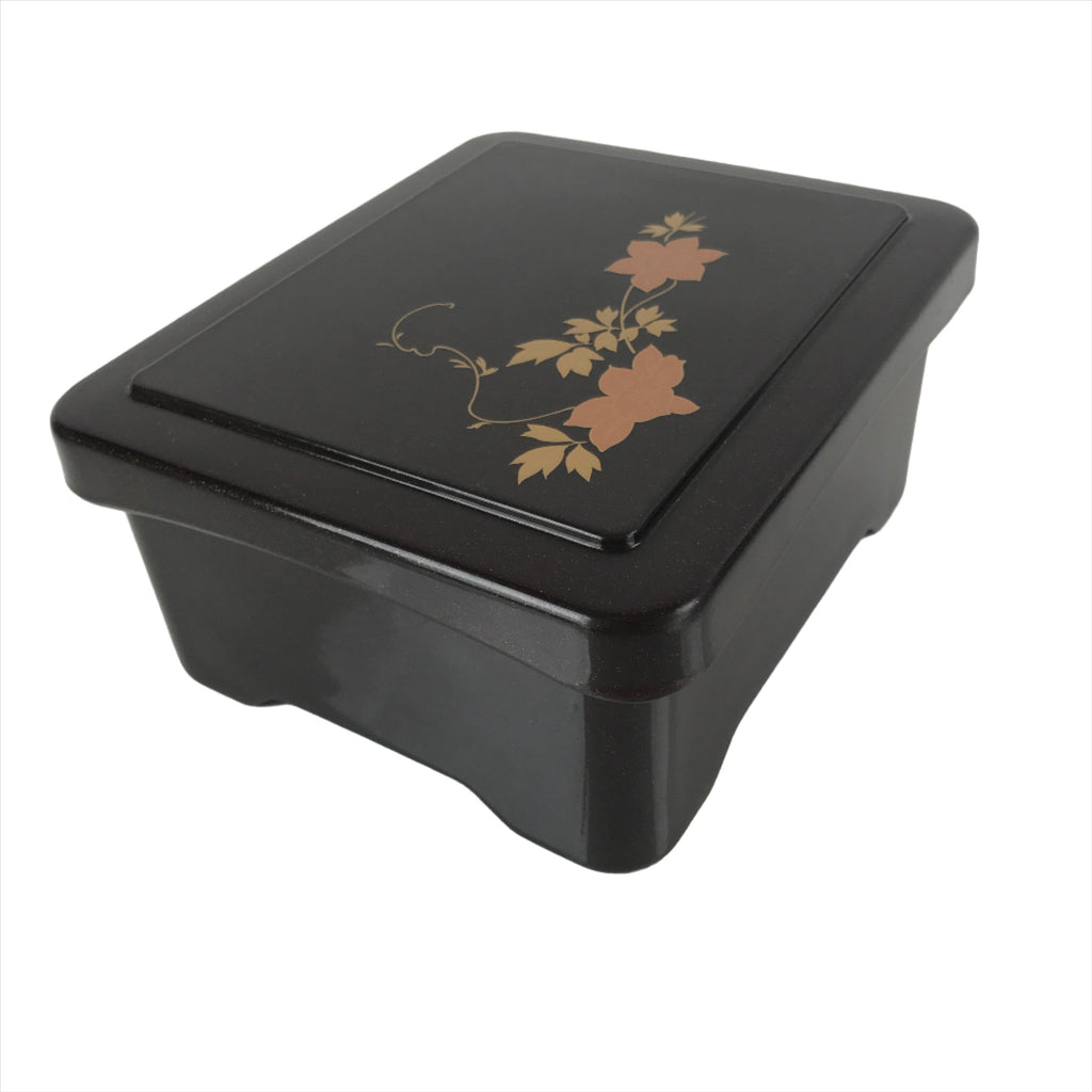 Japanese Resin Lacquer Replica Lidded Bento Lunch Box Vtg Makie Flowers L217