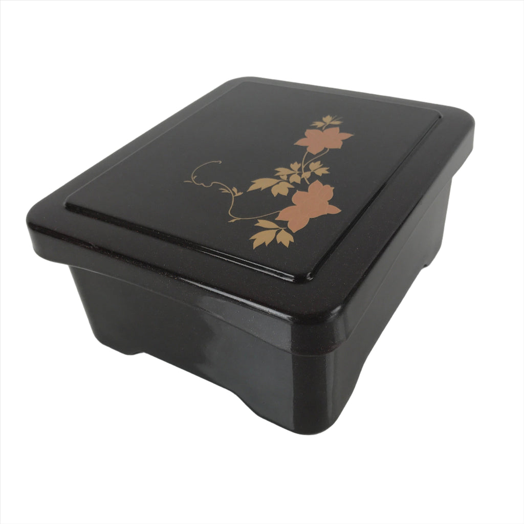 Japanese Resin Lacquer Replica Lidded Bento Lunch Box Vtg Makie Flowers L218