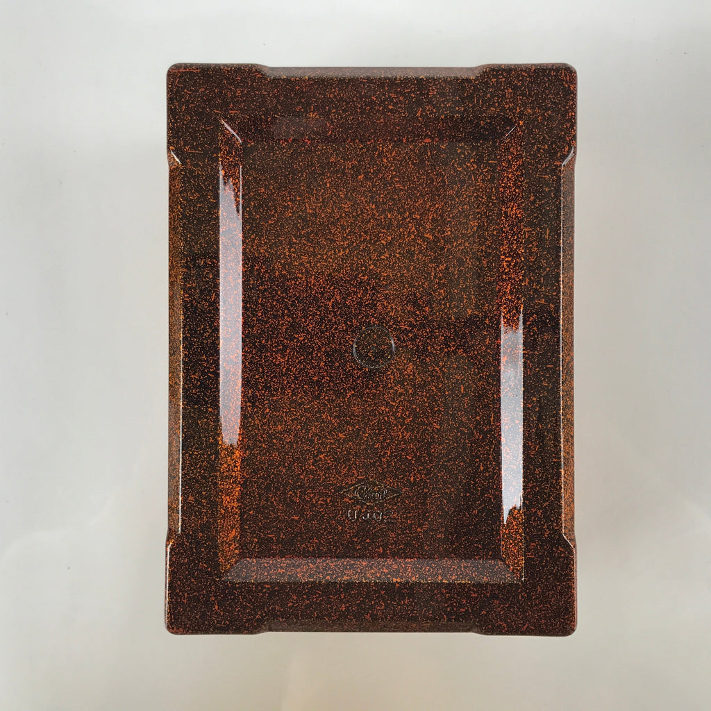 Japanese Resin Lacquer Replica Lidded Bento Lunch Box Vtg Nashiji Orange L196