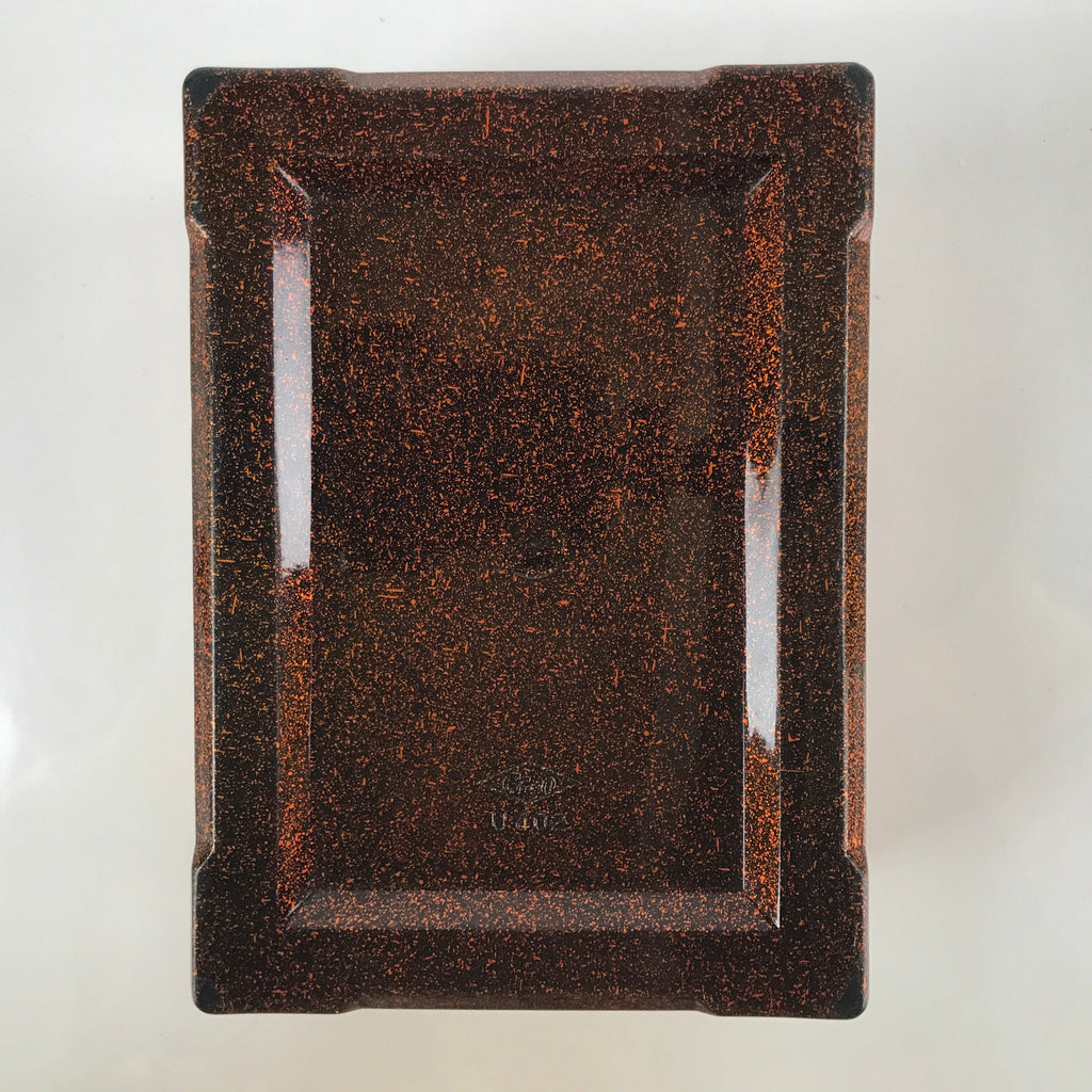 Japanese Resin Lacquer Replica Lidded Bento Lunch Box Vtg Nashiji Orange L200