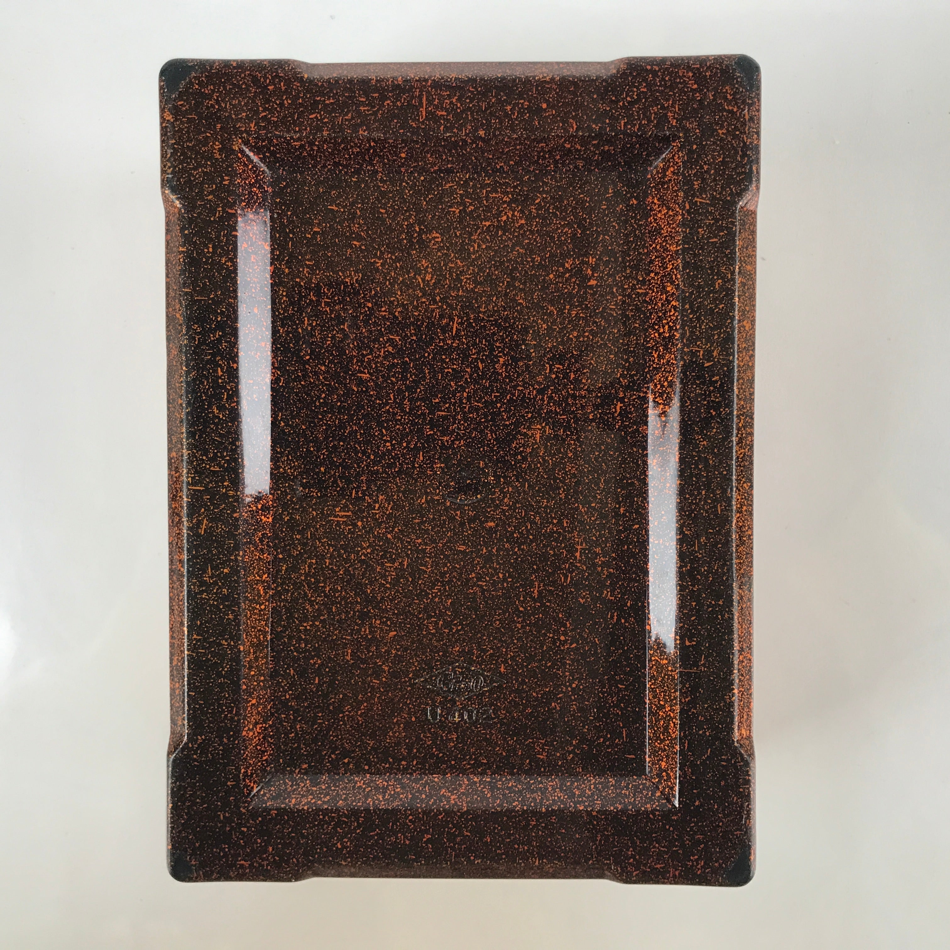 Japanese Resin Lacquer Replica Lidded Bento Lunch Box Vtg Nashiji Orange L200