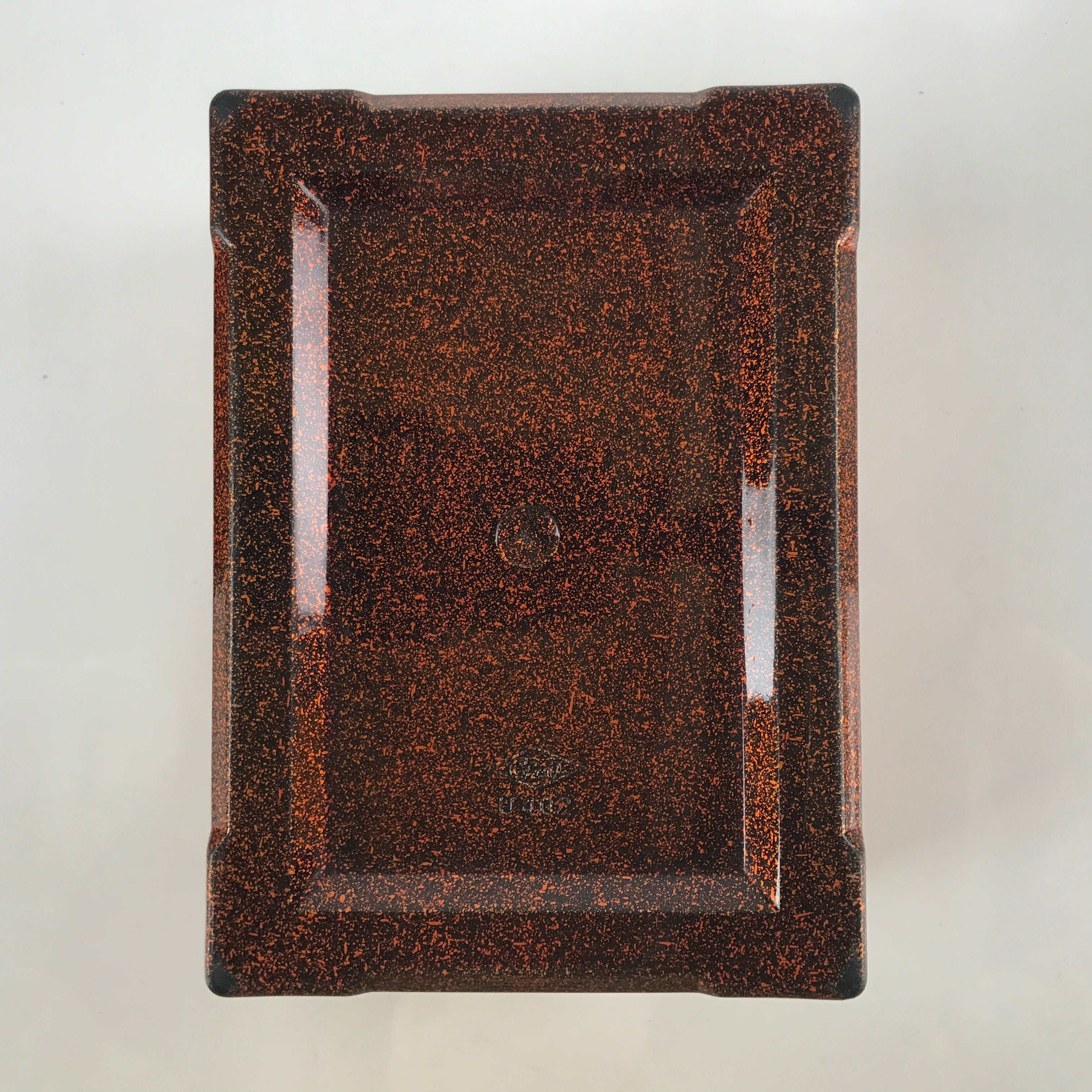 Japanese Resin Lacquer Replica Lidded Bento Lunch Box Vtg Nashiji Orange L202