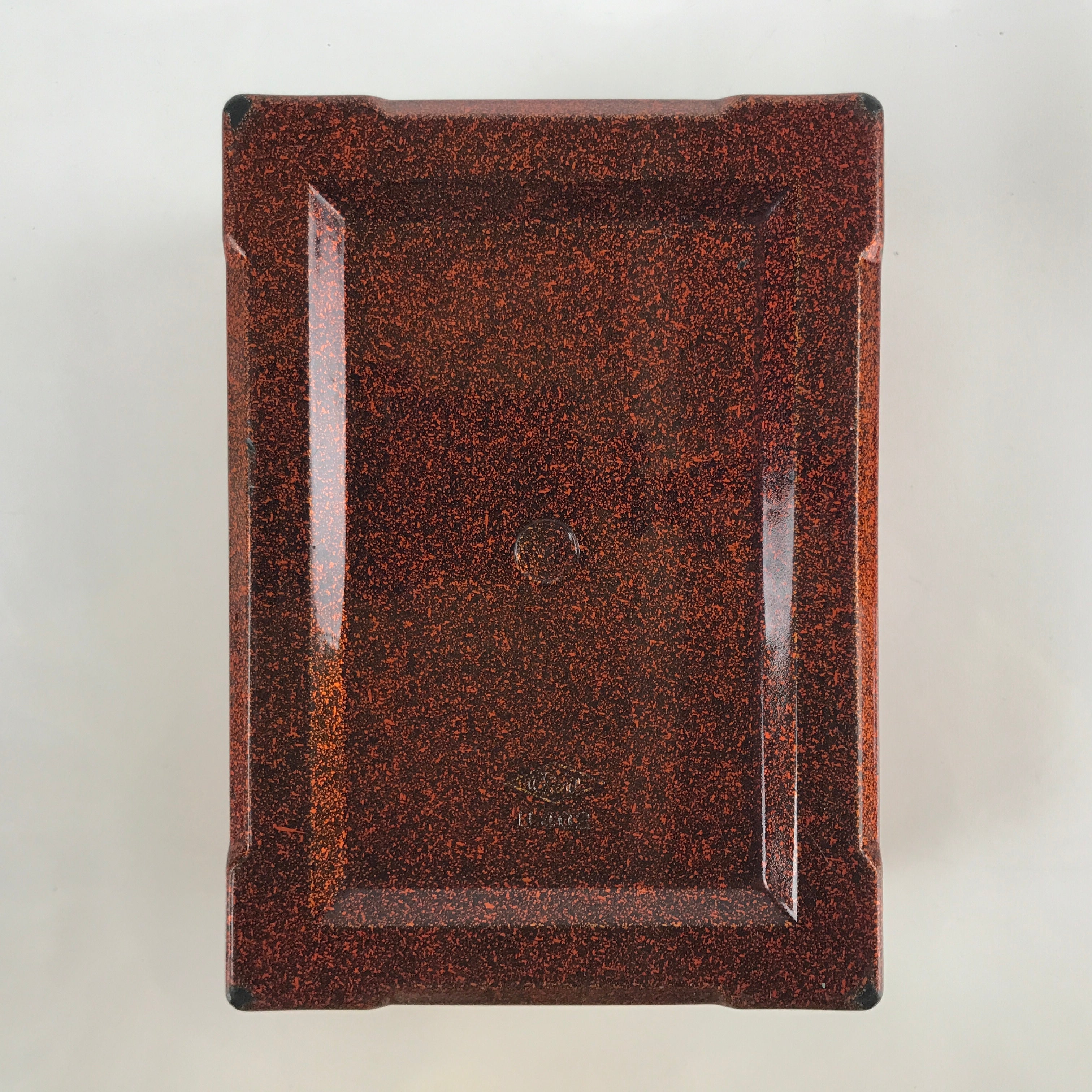 Japanese Resin Lacquer Replica Lidded Bento Lunch Box Vtg Nashiji Orange L203