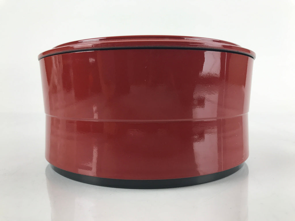 Japanese Resin Lacquer Replica Lidded Bento Lunch Box Vtg Round Plum Red L220