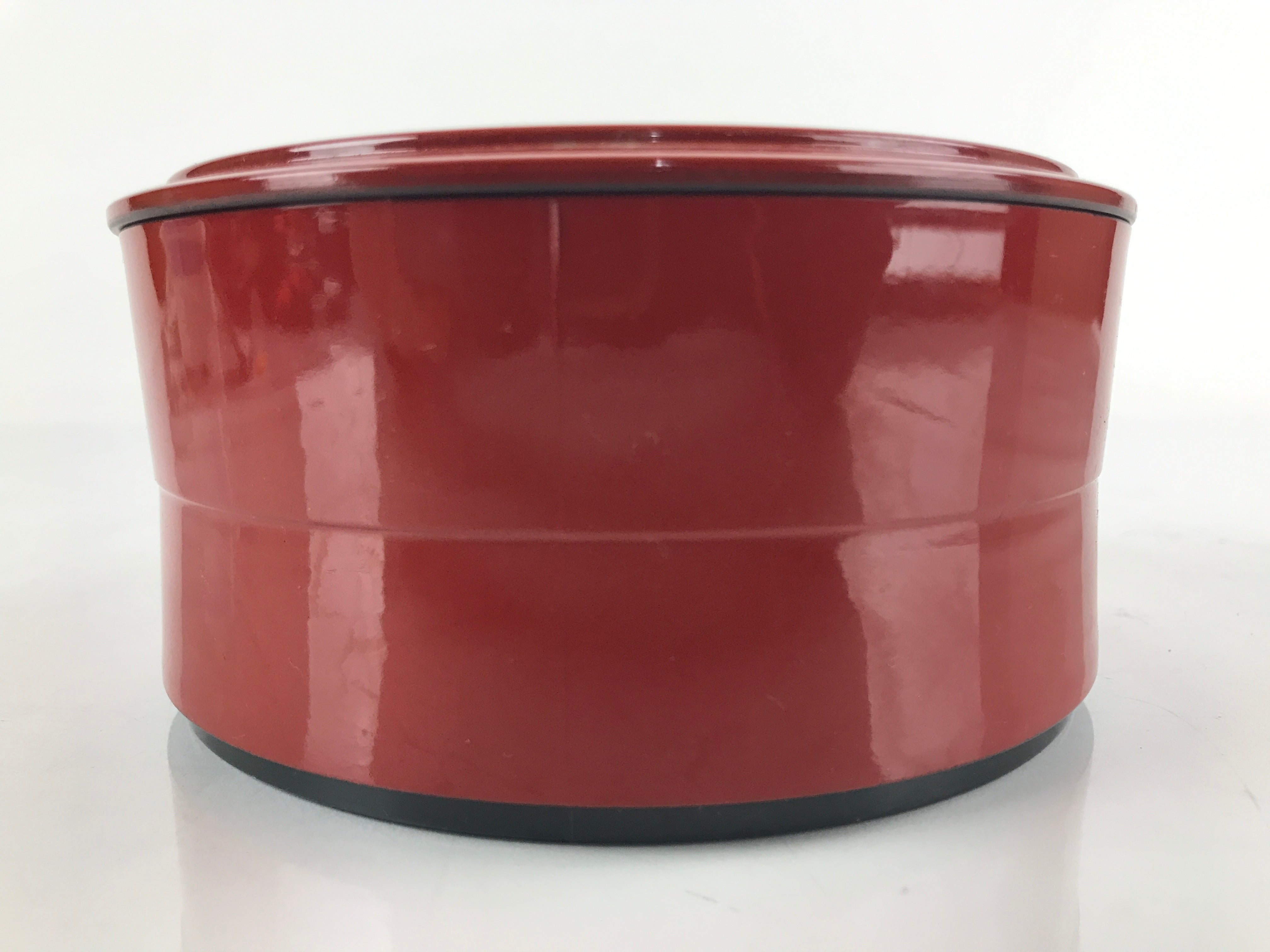 Japanese Resin Lacquer Replica Lidded Bento Lunch Box Vtg Round Plum Red L221