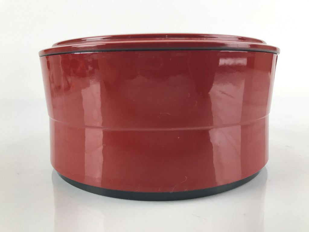 Japanese Resin Lacquer Replica Lidded Bento Lunch Box Vtg Round Plum Red L221