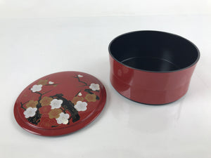 Japanese Resin Lacquer Replica Lidded Bento Lunch Box Vtg Round Plum Red L221