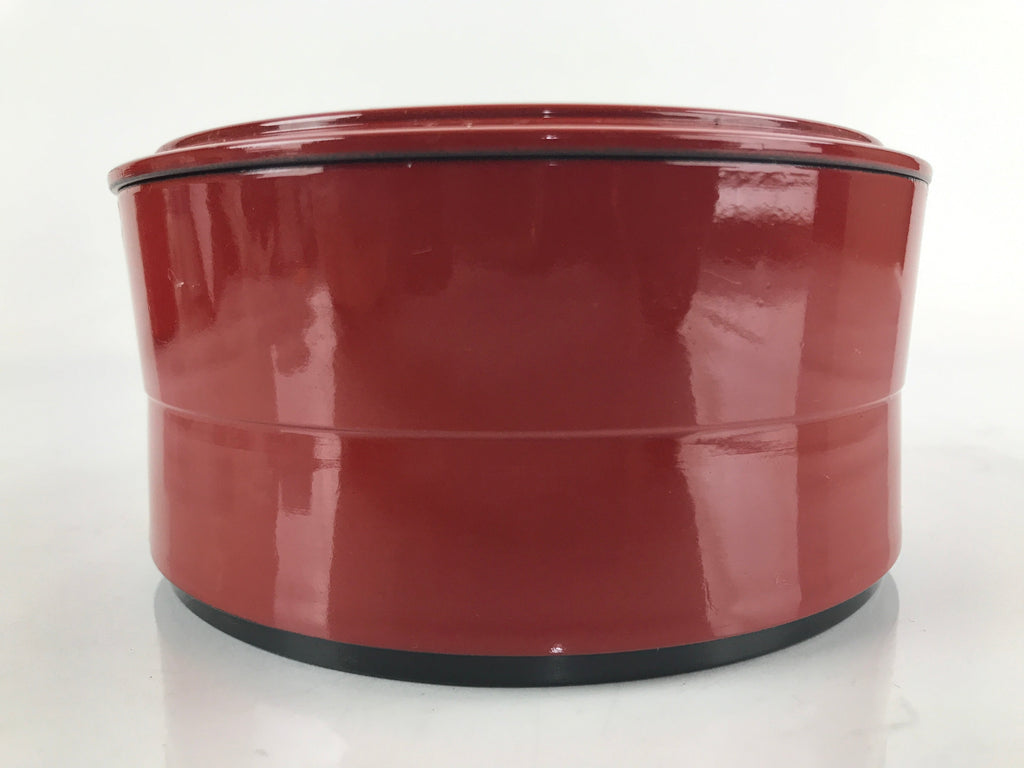 Japanese Resin Lacquer Replica Lidded Bento Lunch Box Vtg Round Plum Red L222