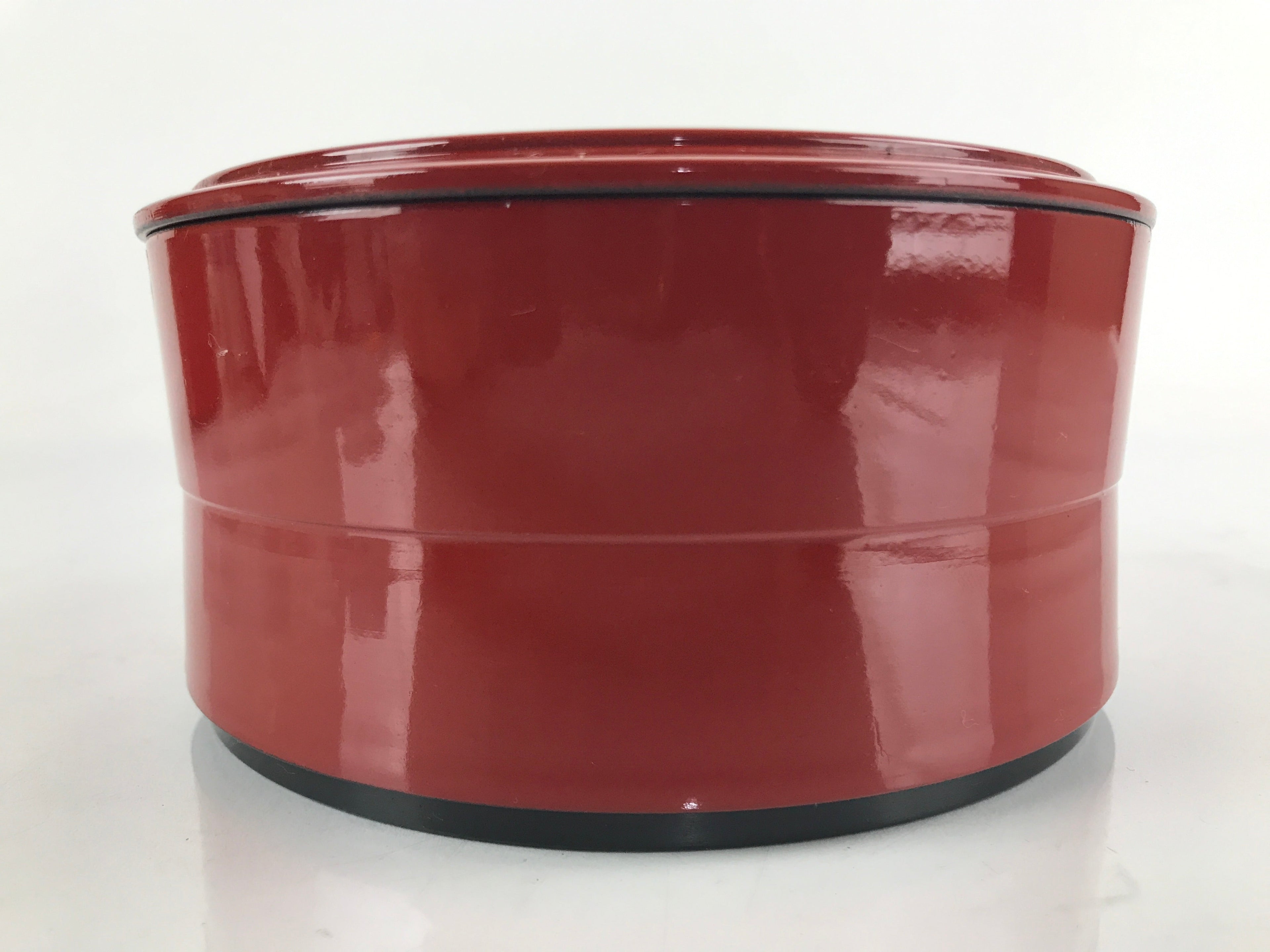 Japanese Resin Lacquer Replica Lidded Bento Lunch Box Vtg Round Plum Red L222